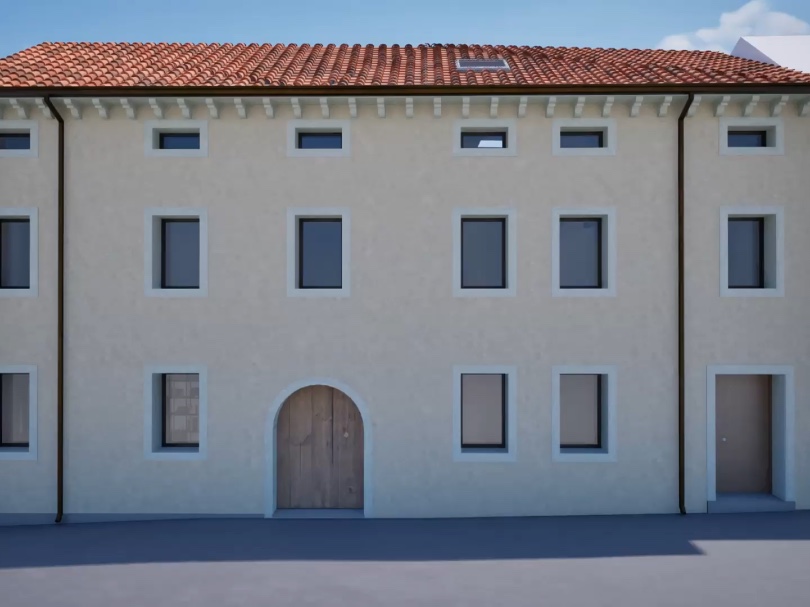 La facciata storica dell’edificio con il tetto in coppi