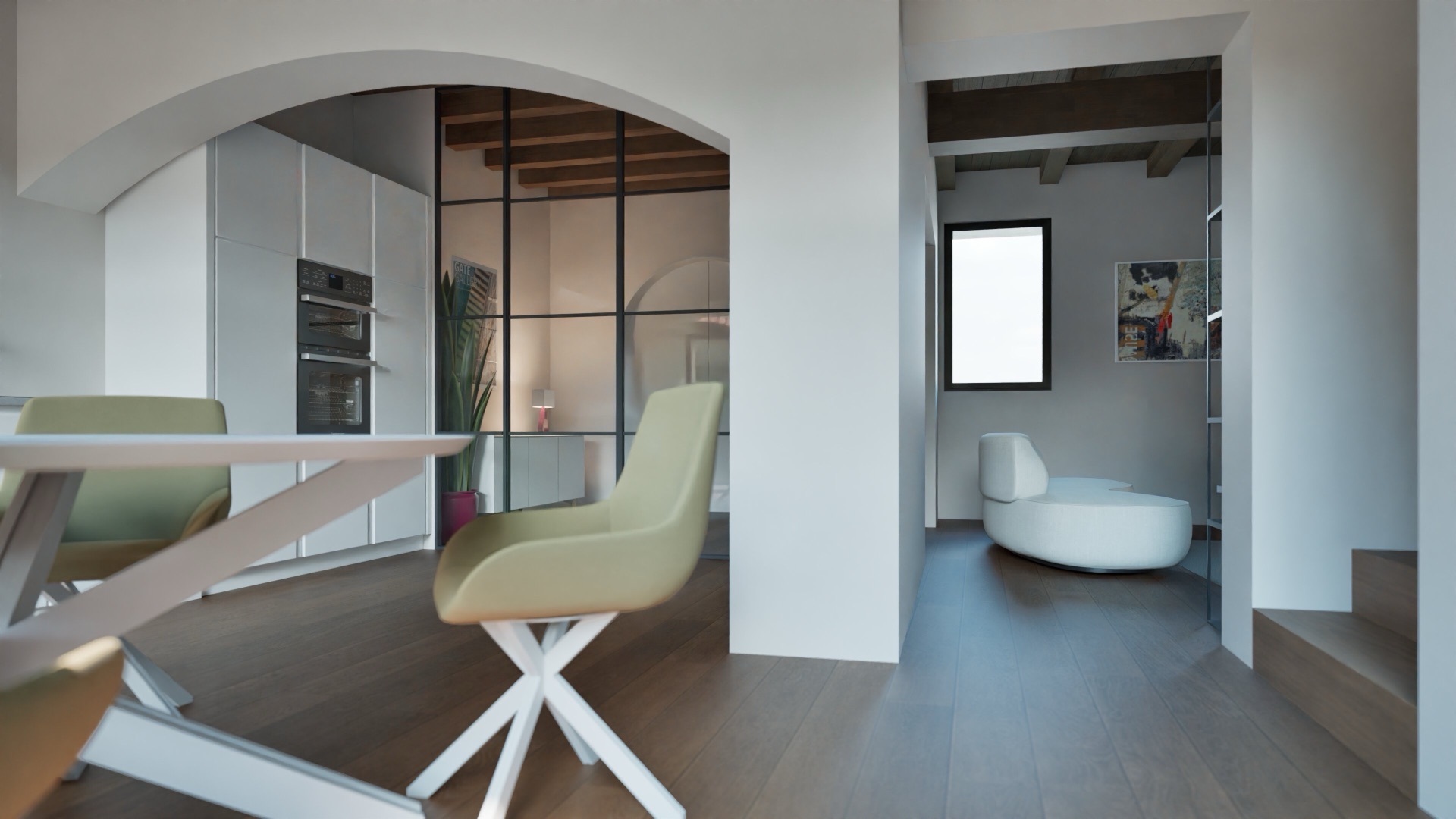 Angolo studio con archi e luce naturale